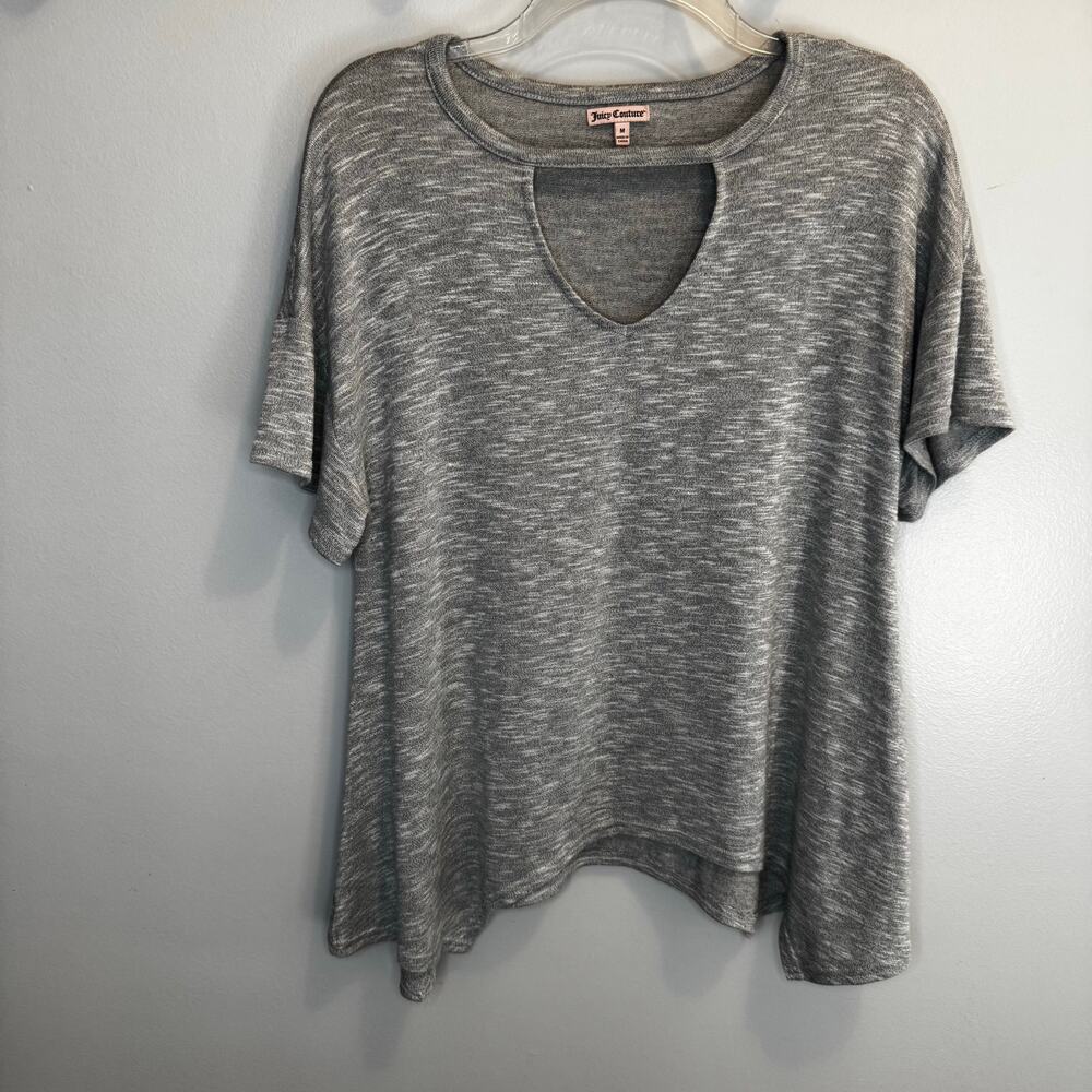 Juicy Couture grey key hole blouse MEDIUM asymmetrical bottom soft and stretchy - Picture 4 of 8
